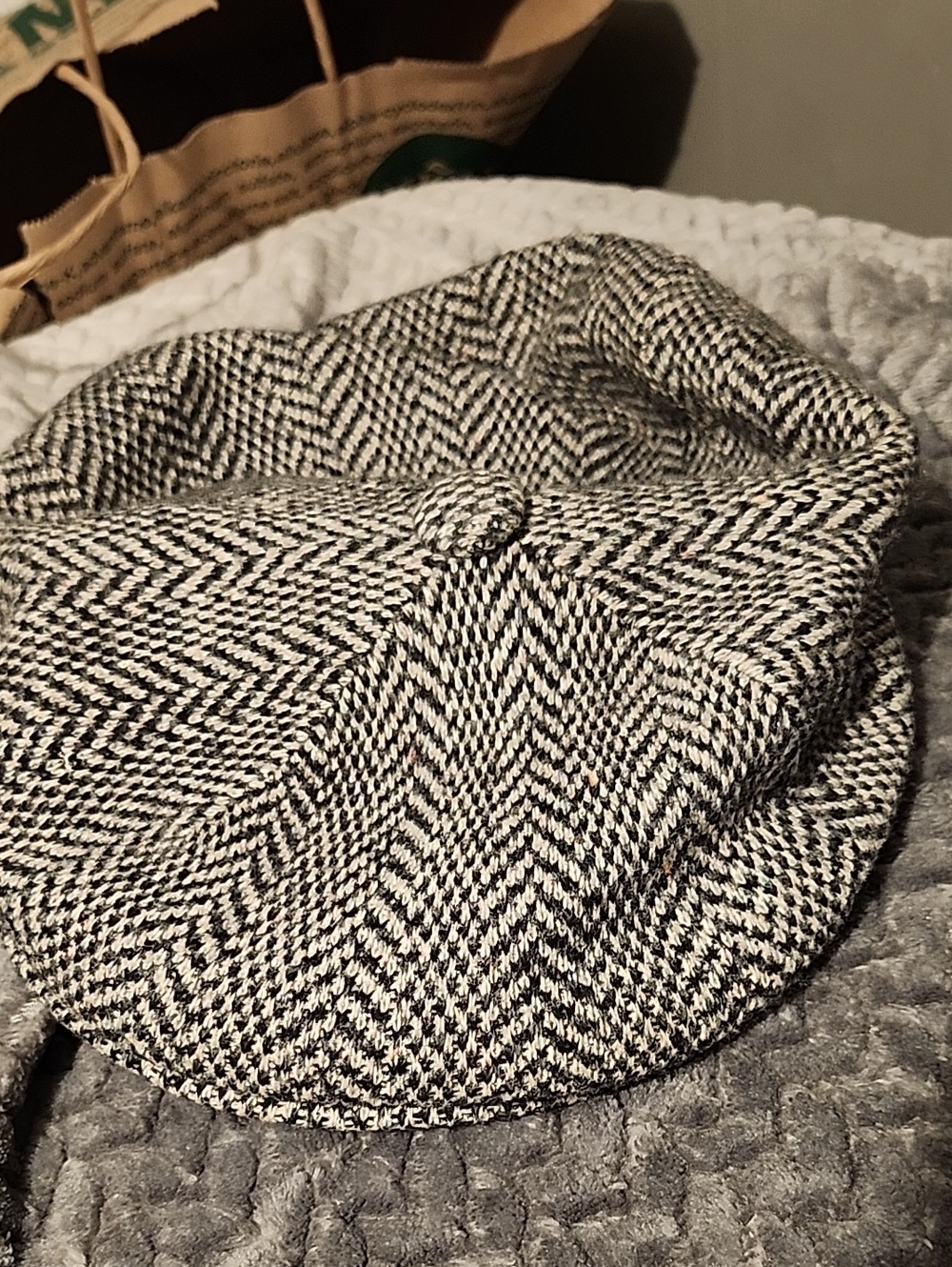 Kangol Black & White Herringbone Baker Boy Cap
